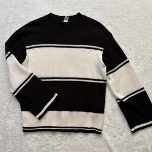 Divided Women's Black and White Striped Crewneck Sweater